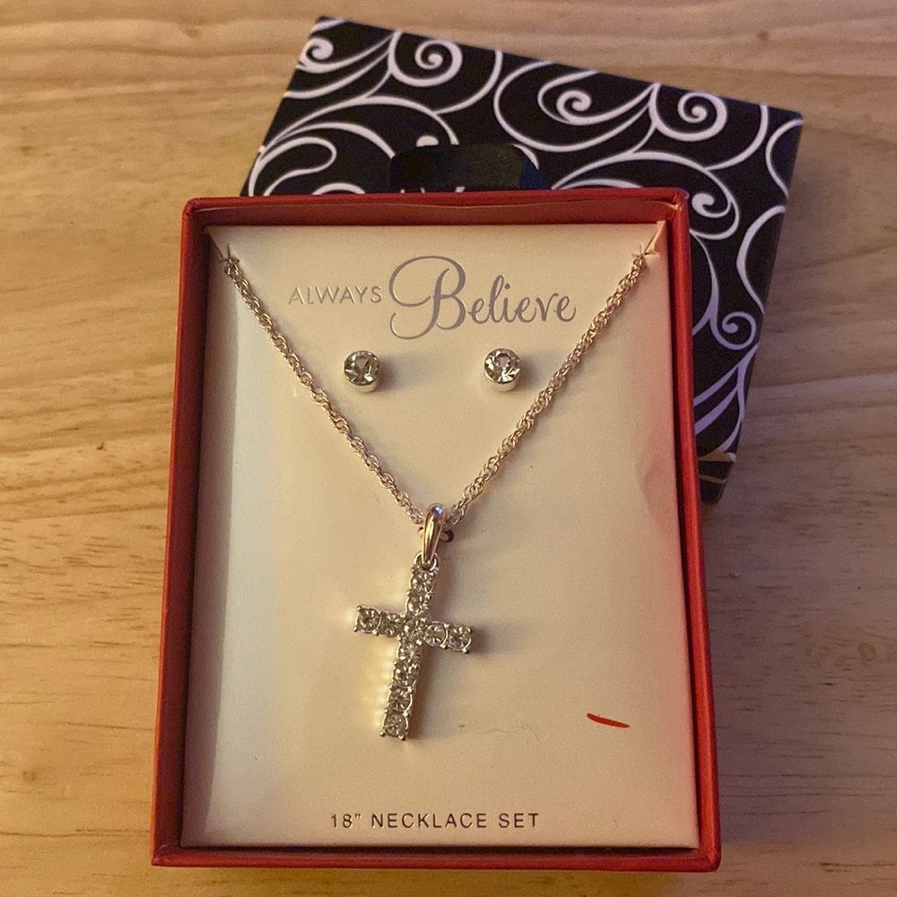 Silver Cross and earrings
